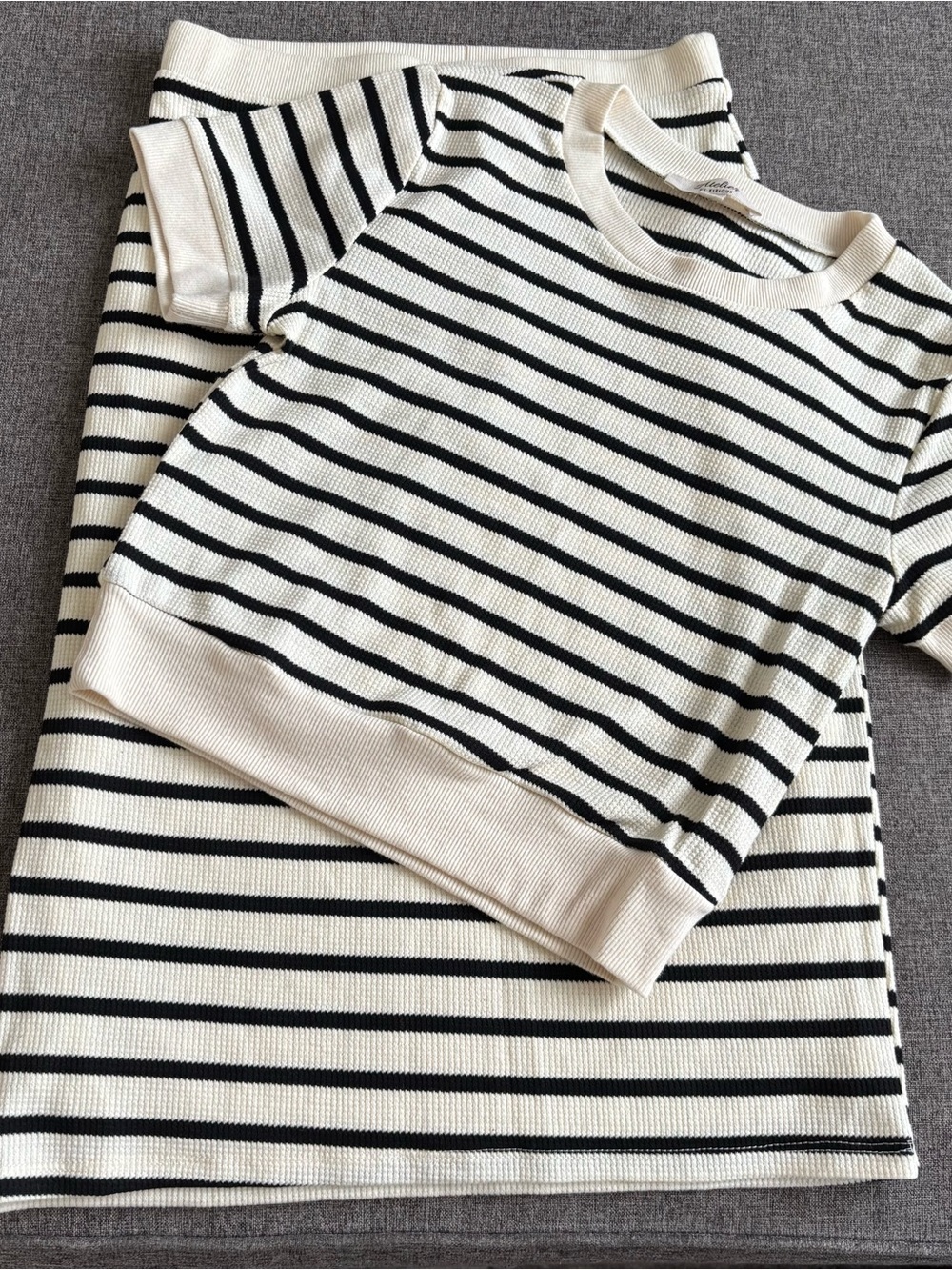 Atelier Cream and Black Striped Short-Sleeve Knit Top and Skirt Set